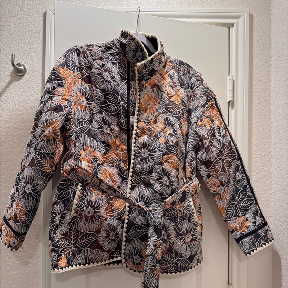 7 For All Mankind Jackets & Blazers - 7 For All Mankind Floral Jacket - Black, White, and Orange